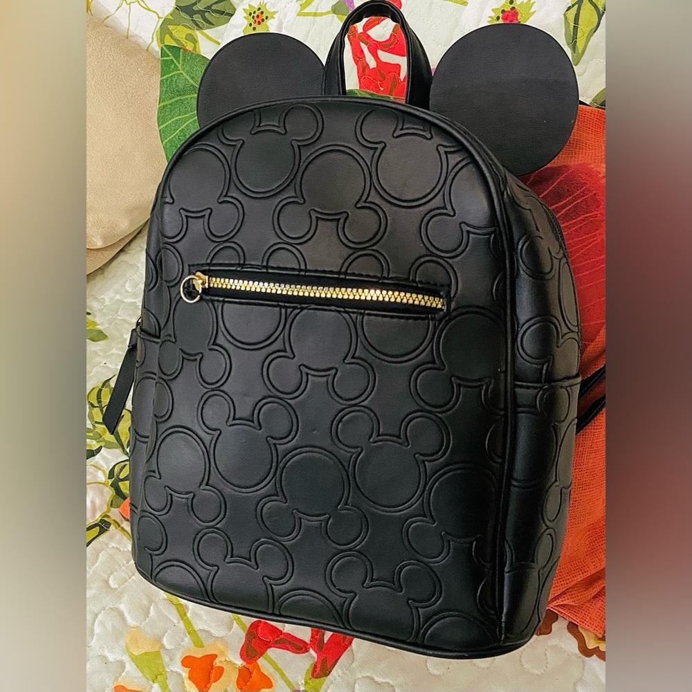 Disney Mickey Embossed Black Backpack with Gold Accents